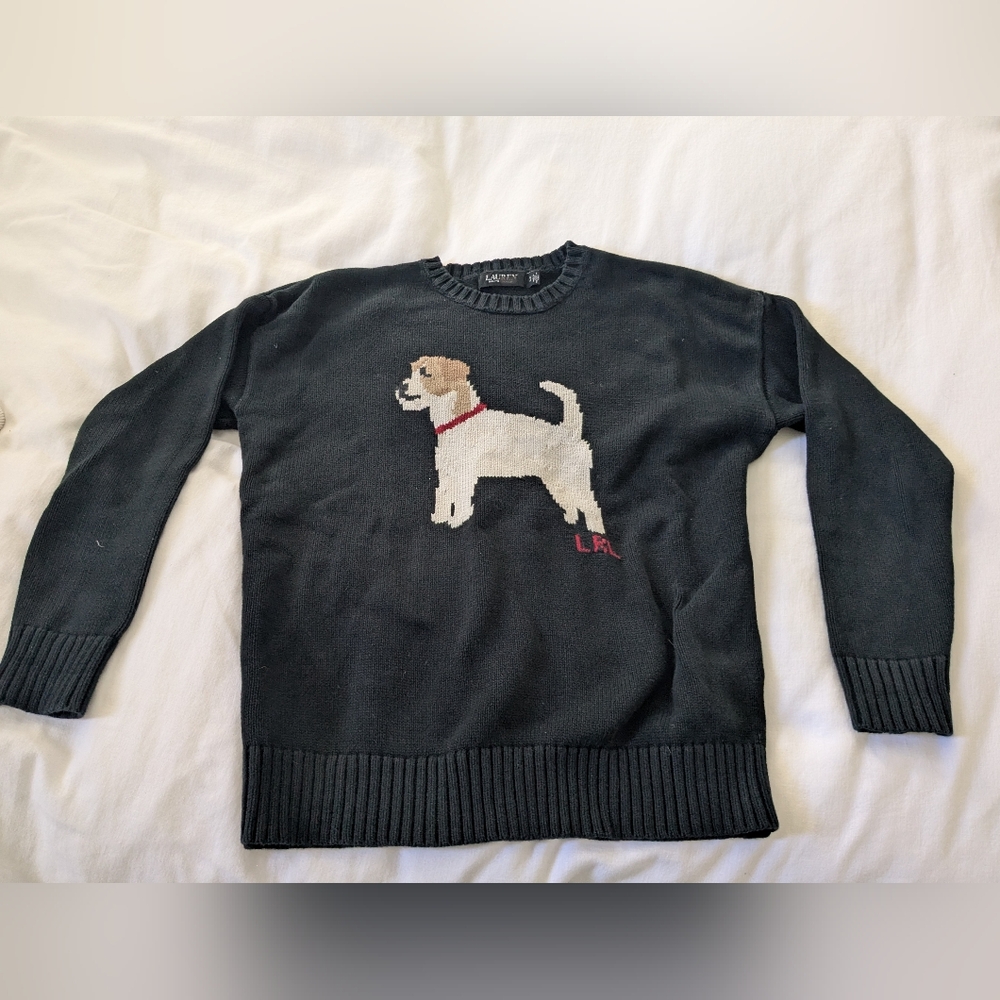 Ralph Lauren Black Sweater with Dog Design